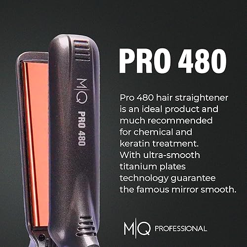 Miniatura 2 de MQ Hair - Plancha plana profesional de titanio a 480 F - Bivolt, diseño anatómico, ultra suave, efecto espejo, 3 pasadas necesarias, control de