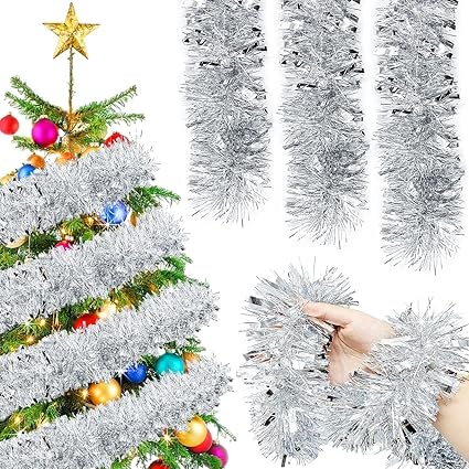 SMARTBUYER 5PCS 5 FEET Feet Christmas Tinsel Garland,Silver Tinsel Garland,Christmas Foil Tinsel Garland Decoration for Christmas Wedding Party Holiday Dcoration Supply