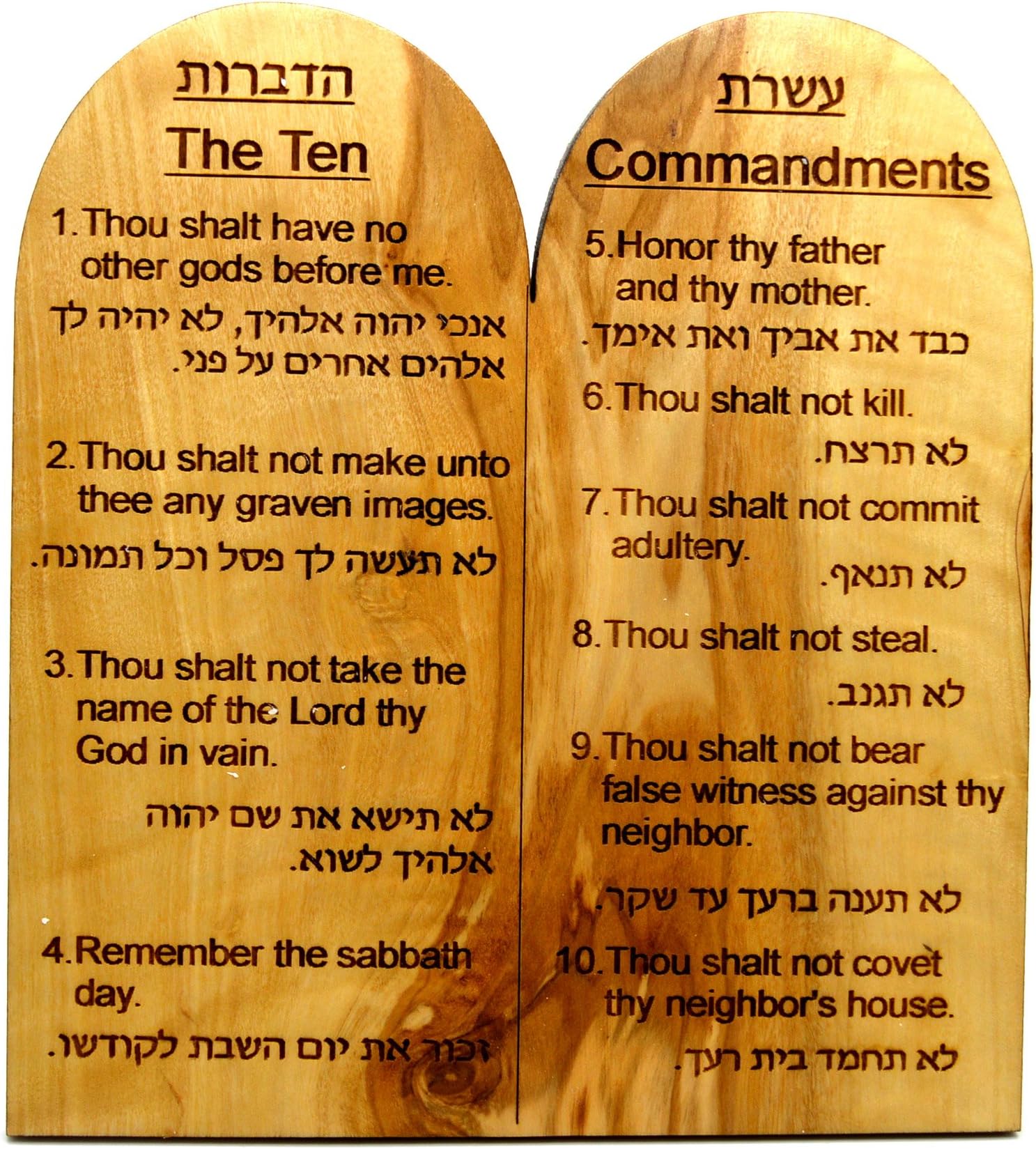 Holy Land Mall Olive Wood Ten Commandments Hebrew English Hand Carved Figurine