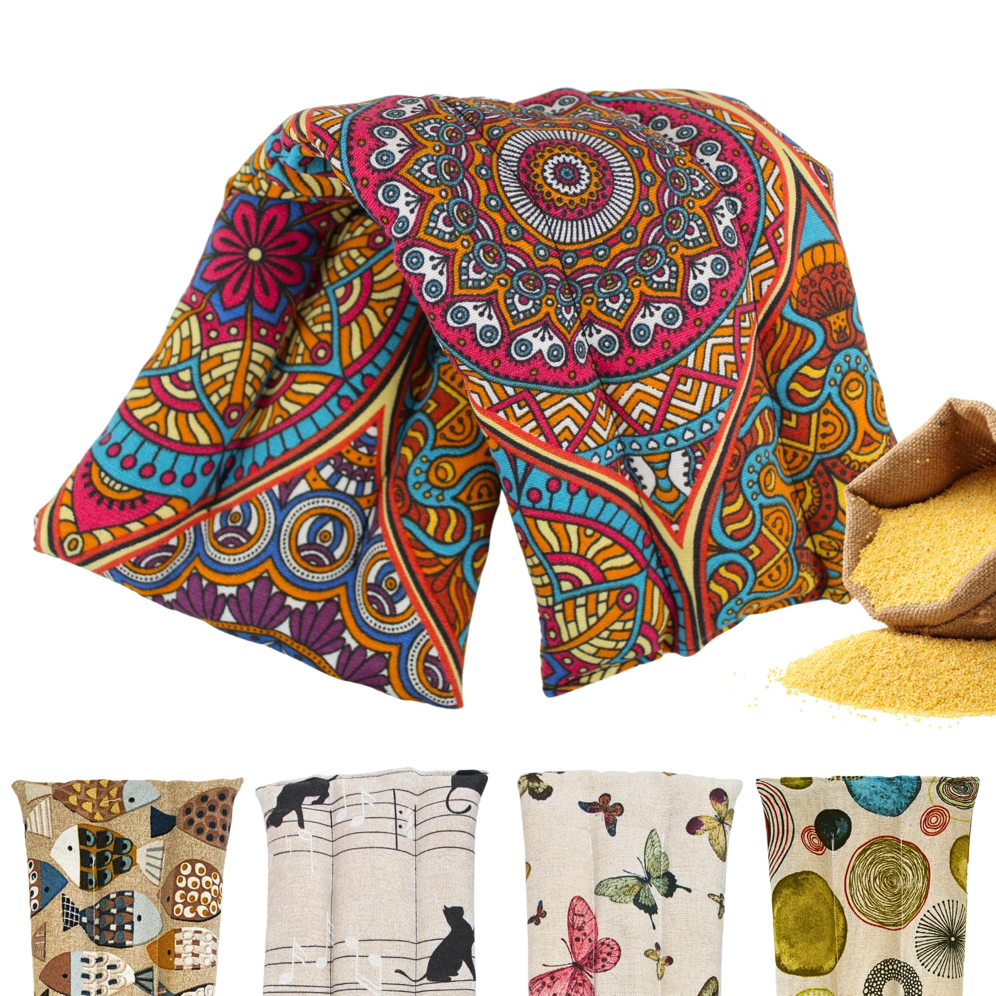 Saco Termico Semillas para Microondas - Bolsa Semillas Calor Microondas - Cojin de Semillas para Microondas - Sin Aroma - Relleno de Semillas de Mijo Ecológico - Fabricado en España 45x14cm
