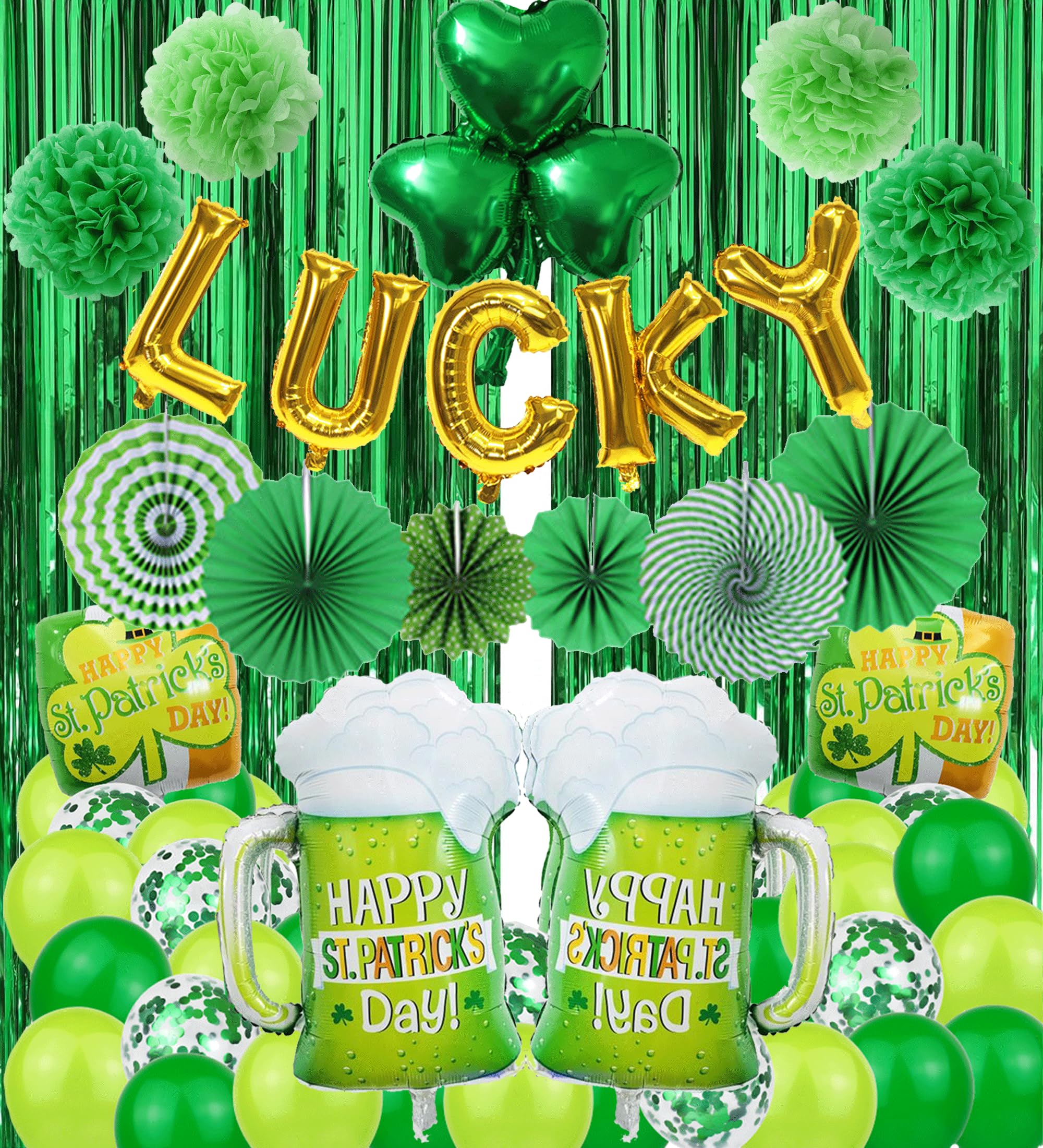 St Patricks Day Decorations Pre-Assembled Shamrock Lucky Banner Garlands Clover Hanging Swirls Irish Decor for Home Saint Patrick Party Supplies
