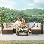 SONGMICS 7-Piece Patio Furniture Set, Outdoor Sectional Sofa Couch, Patio Conversation Set, Brown and Beige UGGF015M01