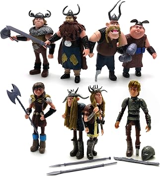 Toysvill Vikings Collection - Action Figures - Hiccup, Astrid, Stoick, Gobber, Snotlout, Fishlegs, Tuffnut & Ruffnut Toys Set of 8 pcs
