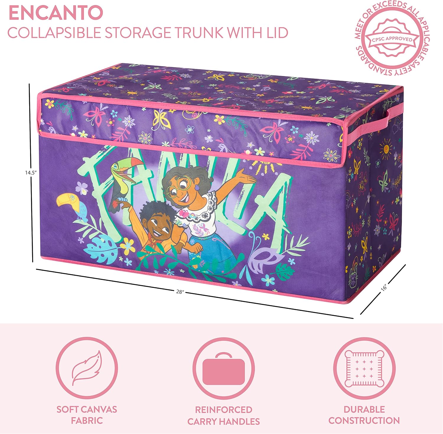 Idea Nuova Disney Encanto Collapsible Children’s Toy Storage Trunk, Durable with Lid