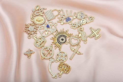 Miniatura 2 de Paquete de 20 dijes de diamantes de imitación chapados en oro, accesorios de cristal para collares, pulseras, joyería, manualidades, bricolaje