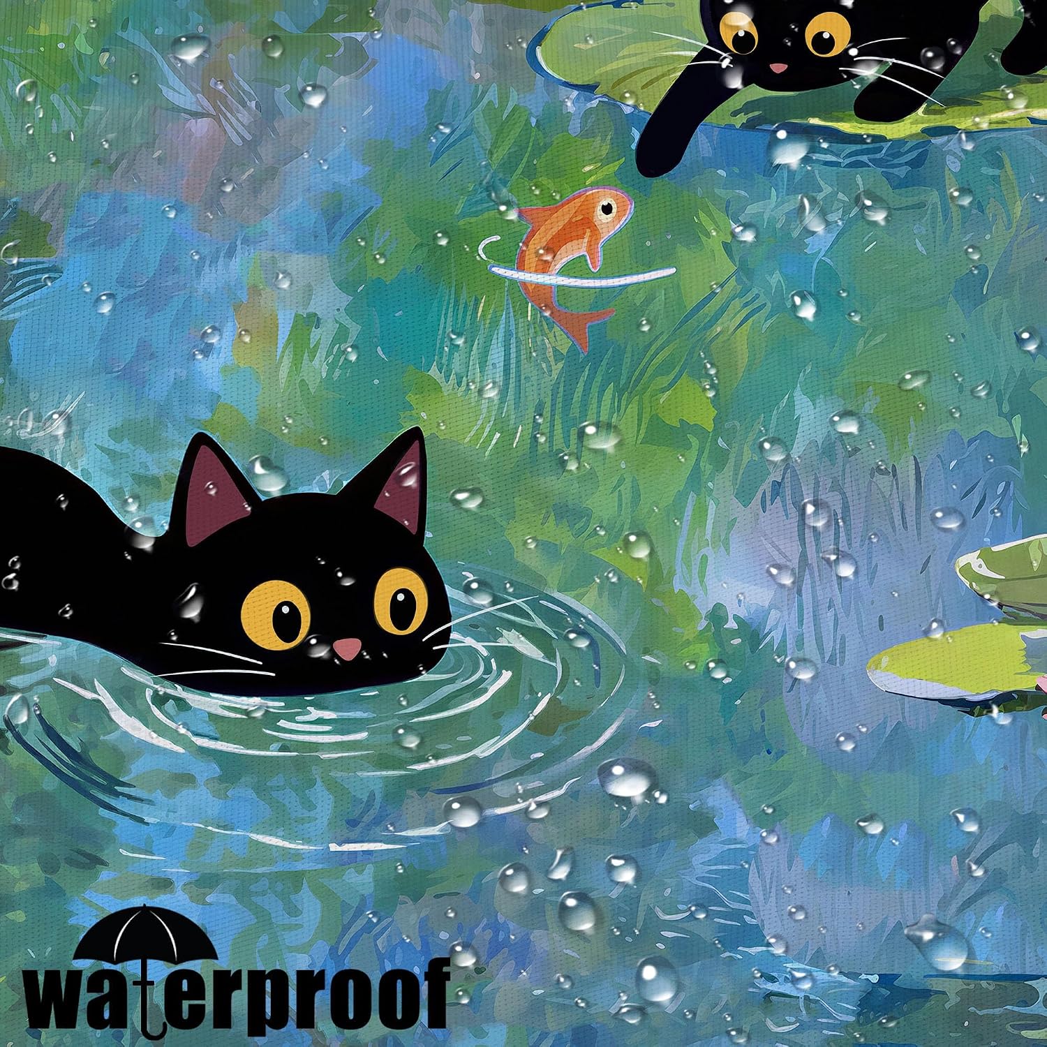 Leeisysme Cute Cat Shower Curtain, Funny Cool Whimsical Kitty Monet Lotus Unique Shower Curtains for Bathroom Decor, 72x72 inch