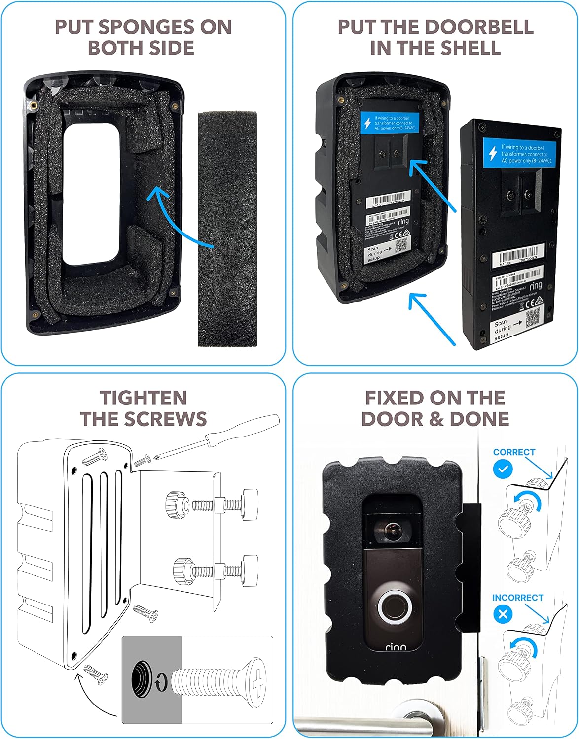 Skywin Video Ring Doorbell Mount - Compatible with Doorbell Camera Wireless - No Drill, Easy to Install Anti-Theft Mount Ring Doorbell Holder for Apartment Door