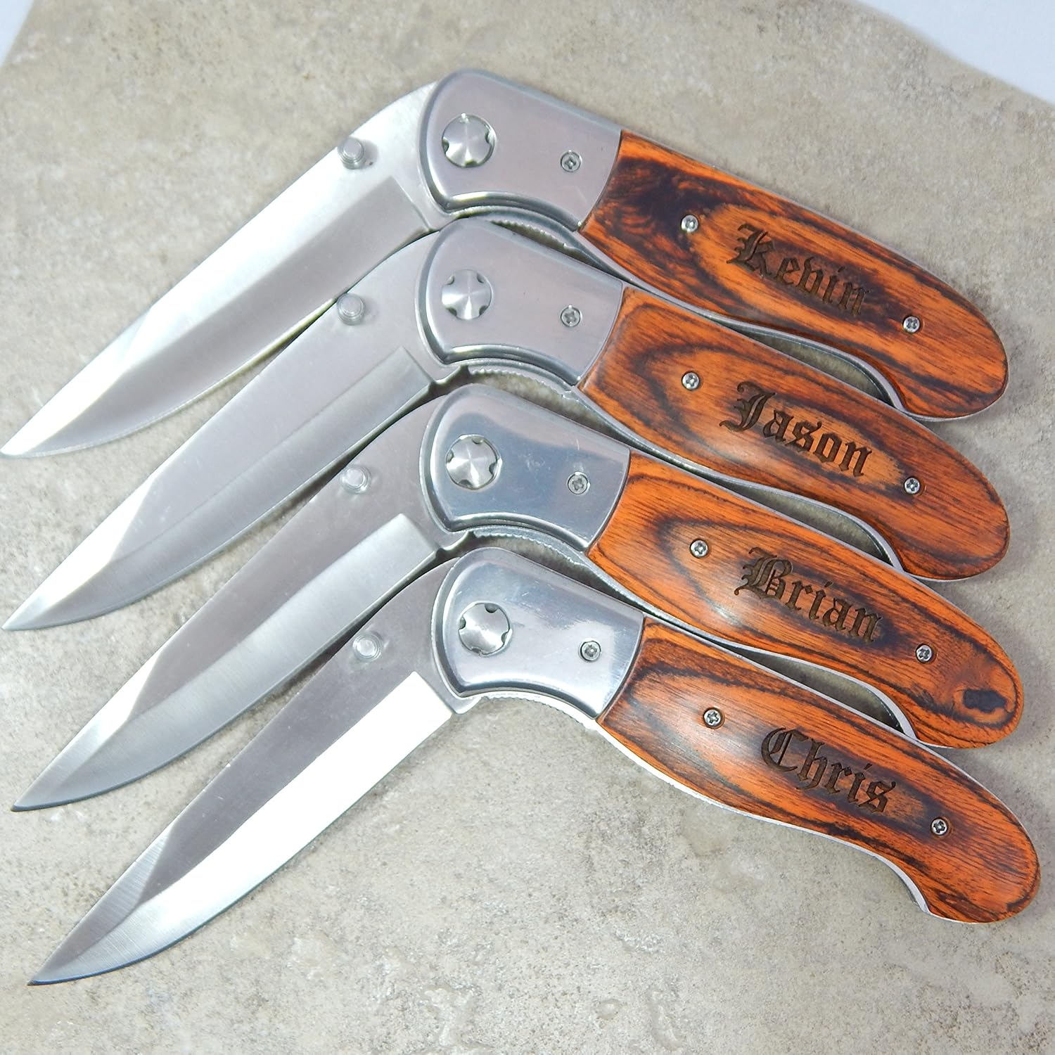 Free Engraving Personalized Stainless Steel Wood Handle LockBack Knife Customize Online Engrave Front & Back