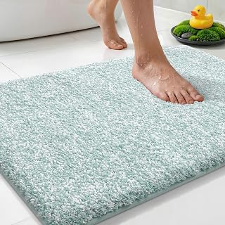 Yimobra Non Slip Machine Washable Bathroom Rug 24x17 Light Blue and White