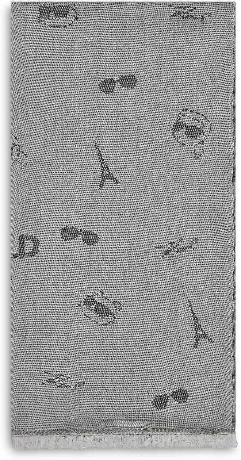 KARL LAGERFELD Paris Women's Scattered Icons Lightweight Pashmina, Black, One Size