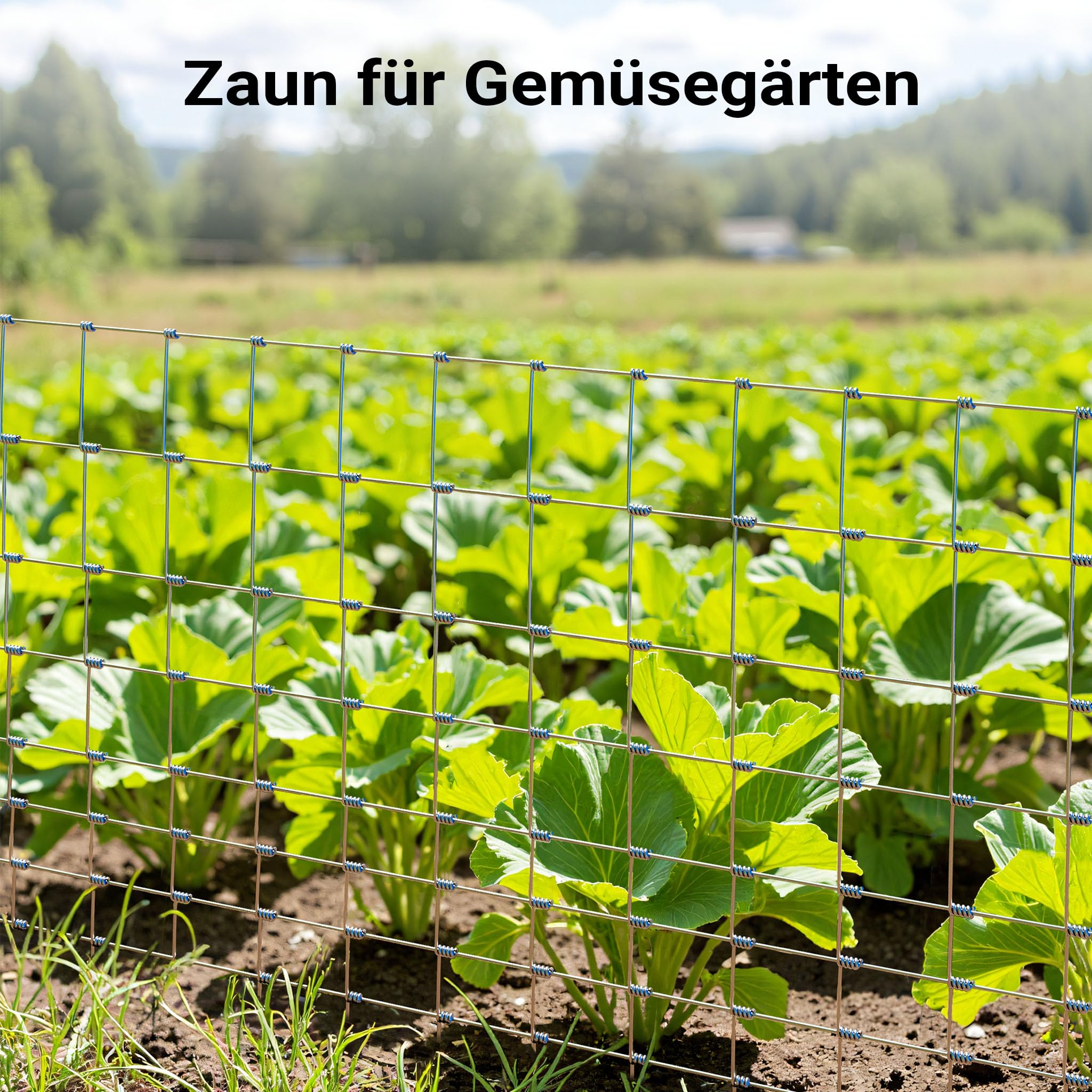 Wiltec Wildzaun 100/08/15 50 m lang, 100 cm hoch, 8 Drahtreihen, 15 cm Maschenbreite, Weidezaun aus Knotengeflecht, Drahtzaun z. B. für Forst- und Landwirtschaft
