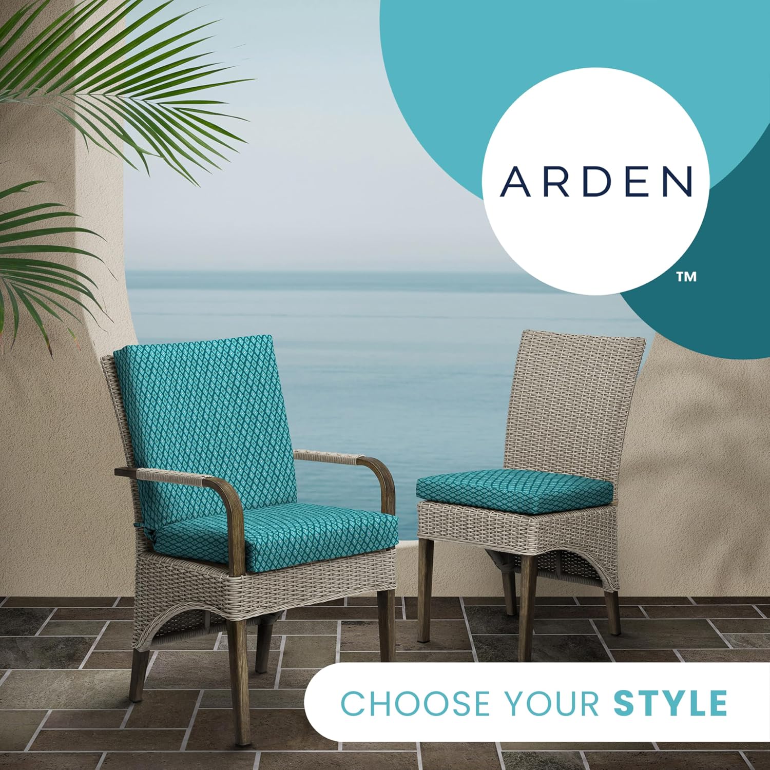Arden Basics Outdoor Midback Dining Chair Cushion, 19.5 x 17, Rain-Proof and Fade Resistant, Luna Geometric