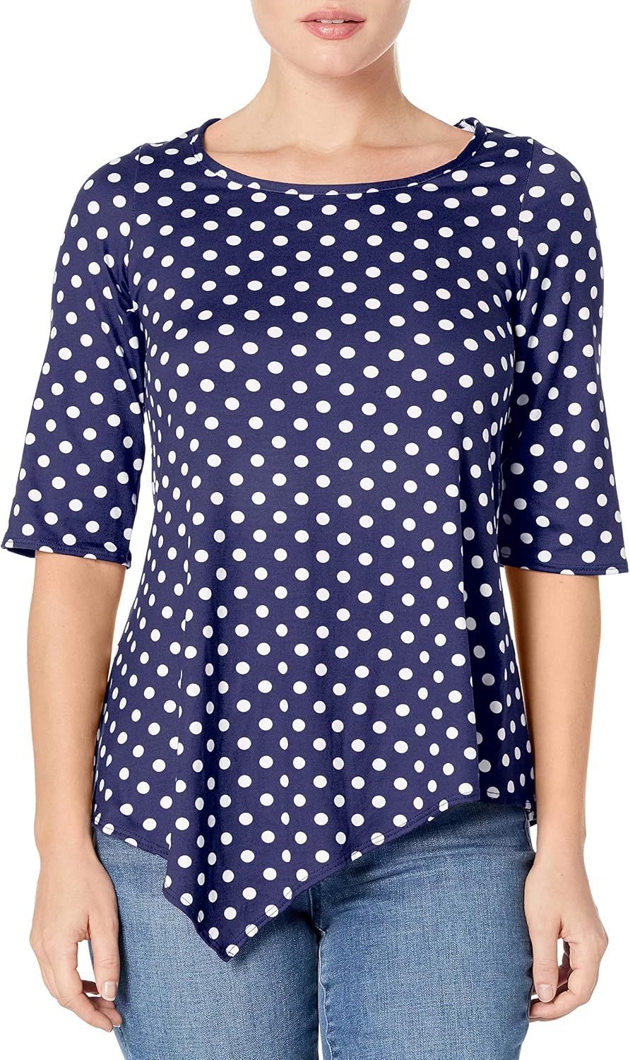 Star Vixen Women's Petite 3/4 Sleeve Hanky Hem Tunic Top