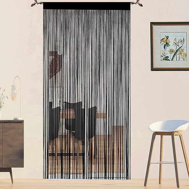 QiBoYuYe Door Curtains Fly Screen Curtain For Window String Flies Doors Decorations Room Dividers Doorways Panel Bedroom Living Closet Door Drapes (Black 90x200cm)
