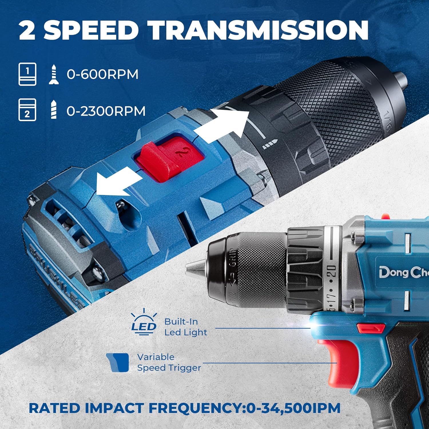 Dong Cheng 20V Brushless Heavy-duty Impact Drill Bare Tool, 531 in.lbs, 1/2" Keyless Metal Chuck, 20+1+1 Clutch for Drilling Brick Wall, Metal, Wood (Bare Tool)