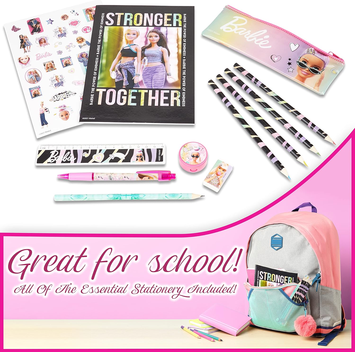 Barbie School Stationary Set with A5 Notebook, Pencil Case, Stickers & Stationary Supplies, Original Barbie Accessories - Image 3