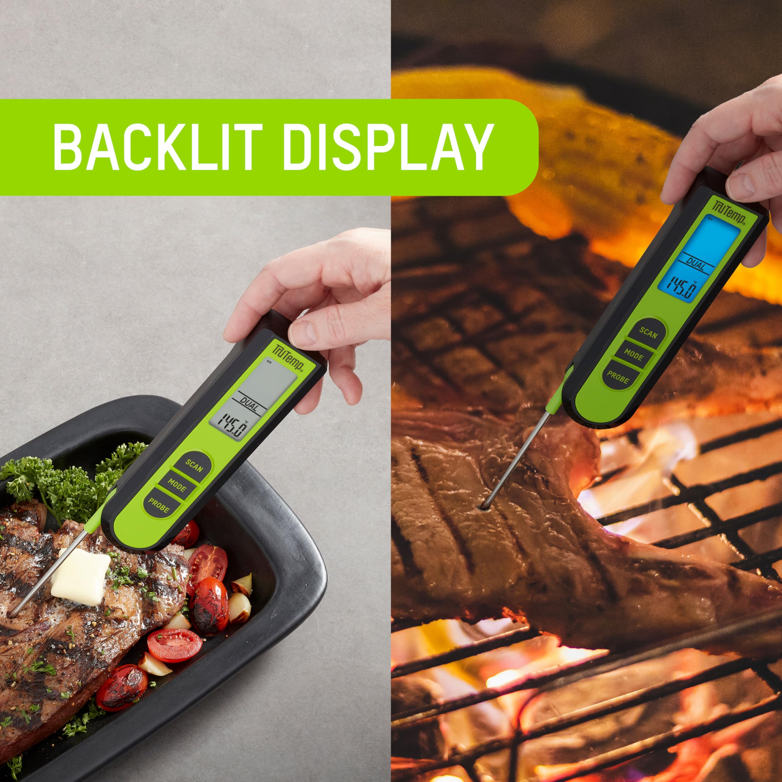 Taylor TruTemp - Termometro digitale a infrarossi a doppia lettura istantanea per carne e cibo, design IPX5 a prova di spruzzo, più sonda per carne, barbecue, cucina, affumicatore e griglia, verde