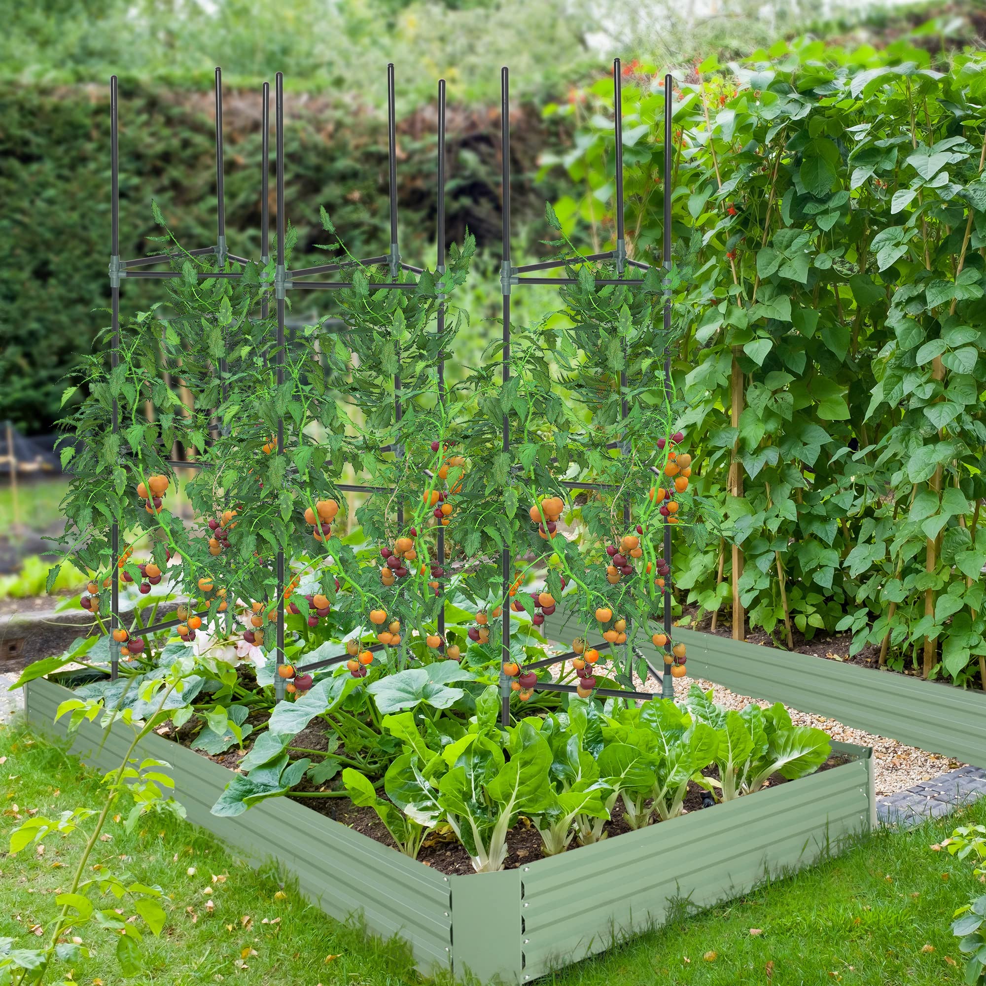 Outsunny Juego de 3 Enrejados de Jardín Soportes para Plantas Trepadoras con Marco de Acero para Frutas Verduras Flores Decoración Exterior Patio Terraza 38x38x182 cm Verde