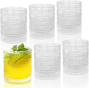 Cocktail Glasses 10 oz Hobnail Drinking Glasses Set of 6, Vintage Glassware, Textured Glass Cups Bubble Glasses Water Glasses Old Fashion Jupiter Glasses Set, Clear