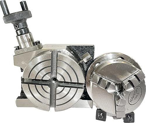 Miniatura 4 de Mesa giratoria horizontal y vertical de 3 pulgadas (2.953 in) con 4 ranuras (H/V) con mandril autocentrante de 2.559 in, 3 mandíbulas con placa