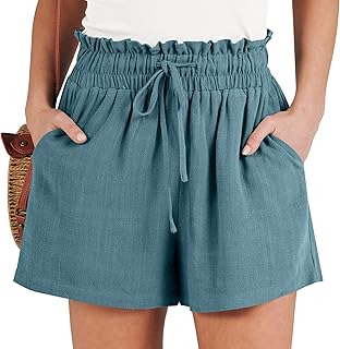 ANRABESS Linen Shorts for Women Casual High Waisted Wide Leg Drawstring Cute Summer Beach Shorts 2024 Fashion Vacation Outfit
