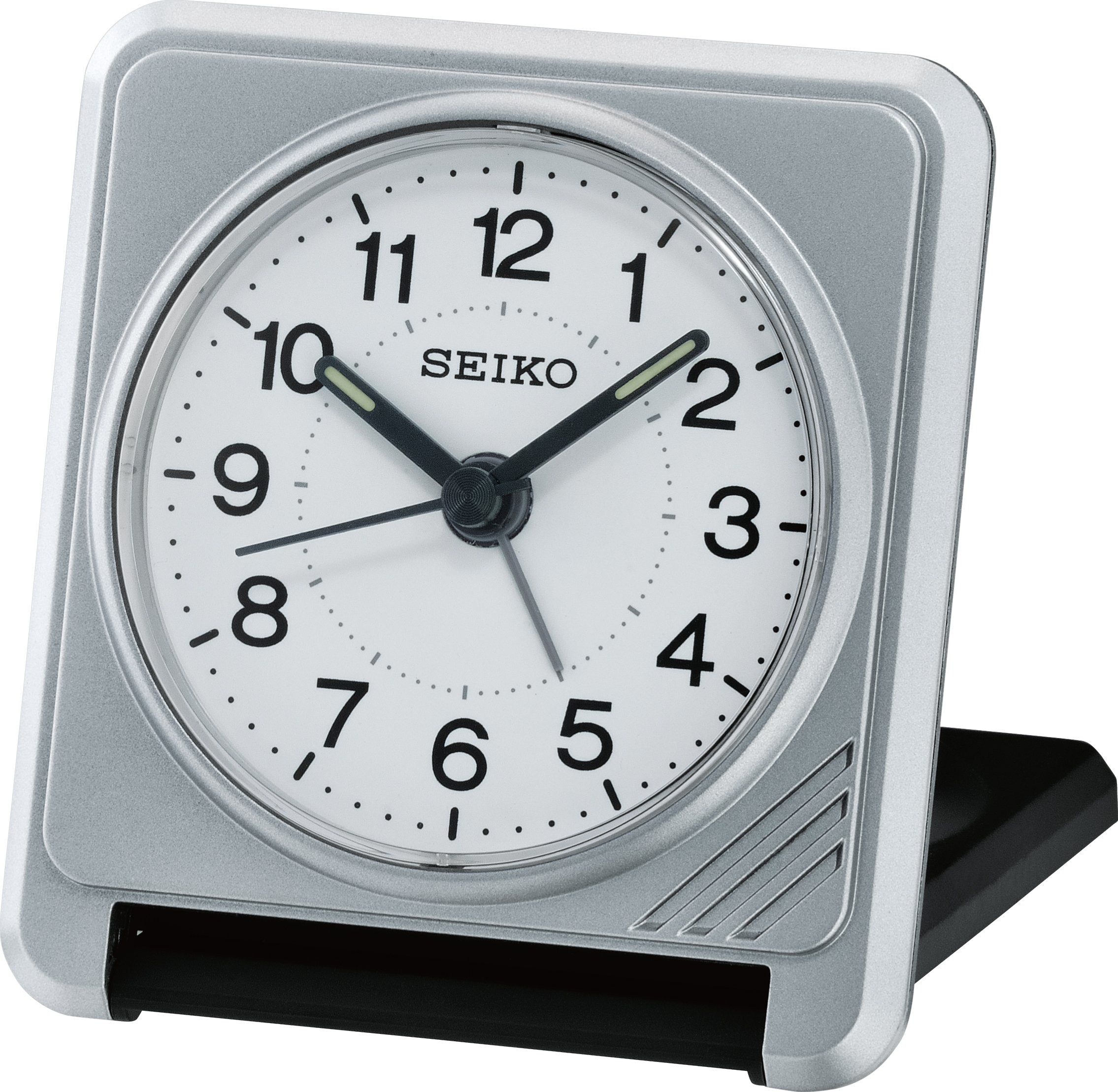 Seiko Travel Alarm Clock – Folding Compact Design, Silent Sweep Movement, LumiBrite Hands, Snooze & Light Function, Silver Tone Plastic Case (Size: 7.8 x 7.5 x 2.3 cm | Weight: 48 gram) QHT015S-image-22
