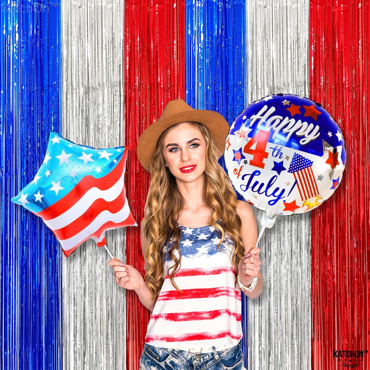 KatchOn, XtraLarge Red White and Blue Streamers - 3.2x8 Feet, Pack of 2 Red and Blue Decoration 4th of July Backdrop for 4th of July Decorations Memorial Day Decorations Patriotic Decoration