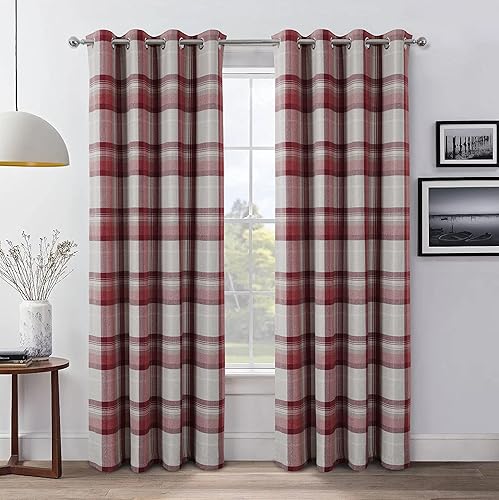 Miniatura 33 de always4u - Cortinas de cuadros beige con ojales, aspecto de lana, modernas para sala de estar/dormitorio, decoración del hogar, cortinas a cuadros,