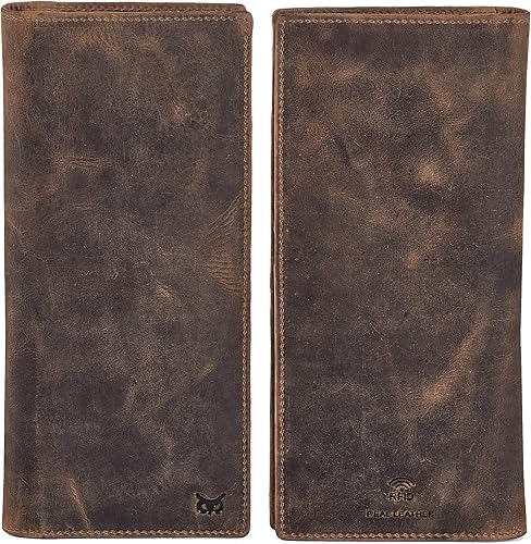 Miniatura 5 de Cartera larga para hombres y mujeres, de cuero real, plegable, con RFID, elegante, delgada, hecha a mano, con 2 ventanas de identificación,