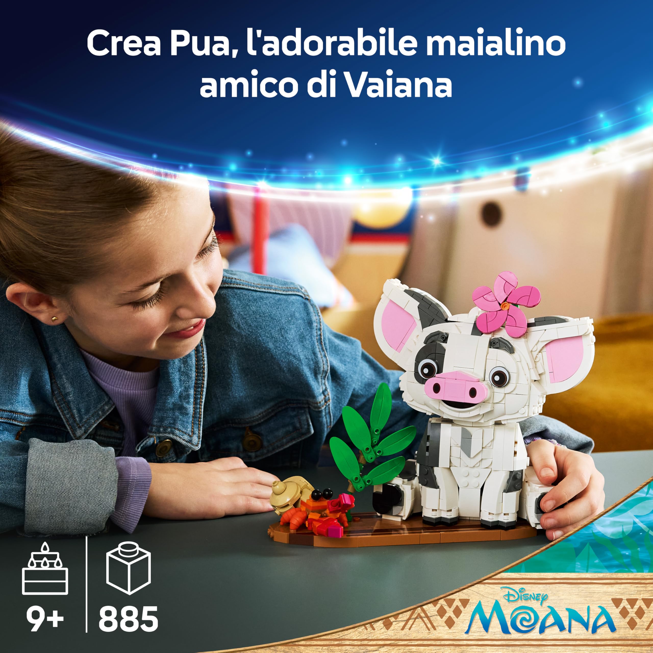 LEGO | Disney Vaiana Pua Action Figure - Maialino Giocattolo con Fiore, Granchio e Zattera da Supporto - Decorazione Cameretta - Regalo di Compleanno per Bambine da 9 Anni in su Fan del Film - 43292