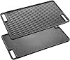 Velaze Cast Iron Griddle Pan for Gas Hobs with Ridged and Flat Surfaces, Grill Pan Non-Stick Drains Fat for BBQ Steak Pan Reversible Pan 45.5 x 26cm
