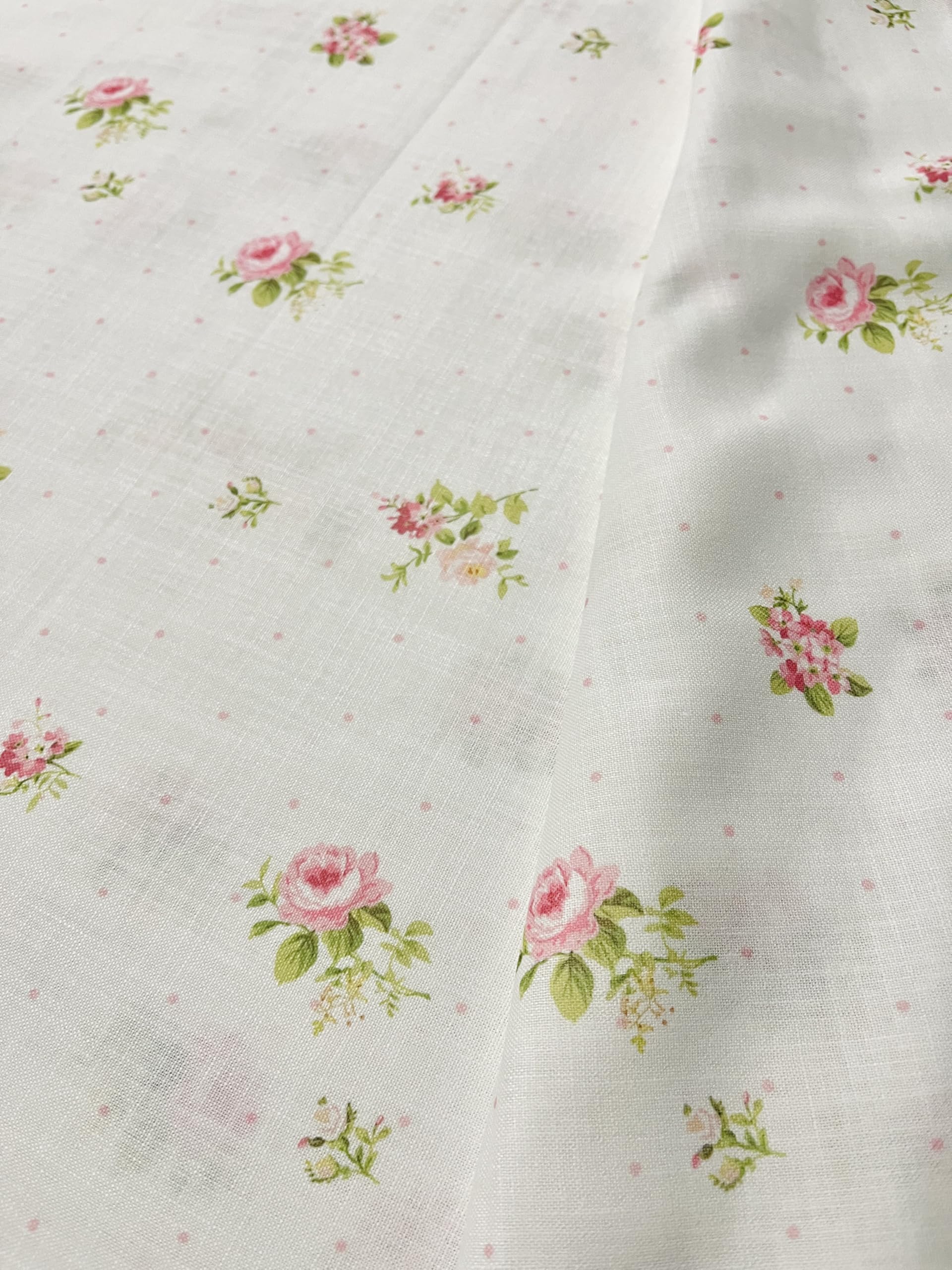 E'raab Floral Print Fabric, White with Pink Rose Bouquet Pattern, Polka Dot Design, Soft Dress Material, Sewing Craft Textile, Unstitched Fabric, Salwar Suit, Kameez, Blouse, Width 58", 2 Meters-image-49