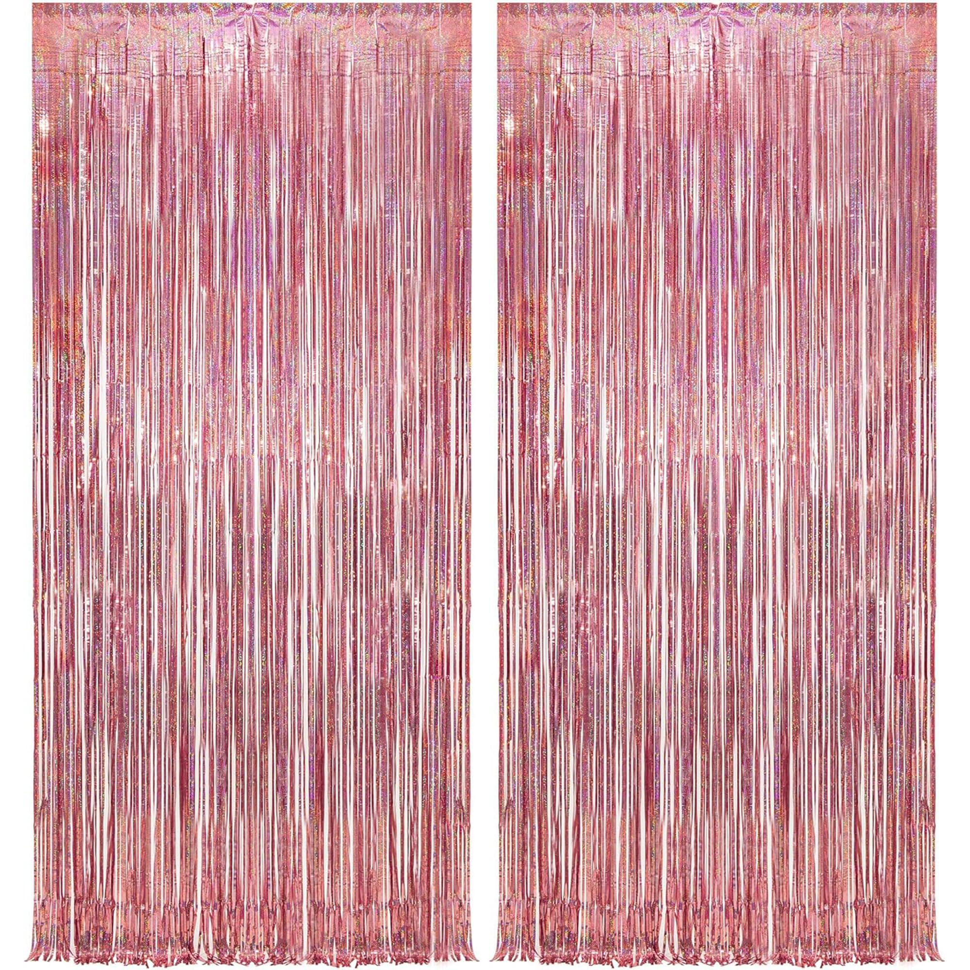 Rose Gold Tinsel Party Backdrop Glitter - GREATRIL Foil Fringe Curtain Photo Booth Backdrop for Birthday Theme Party Decorations - 1m x 2.5m - Pack of 2