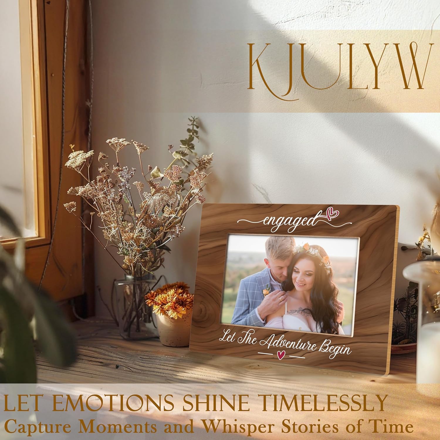 Engagement Gifts for Couples 4x6 Picture Frame, Wedding Gifts for Newlyweds Couples, Let the Adventure Begin Engaged Picture Photo Frames for Desk Tabletop Wall Decoration - Image 2