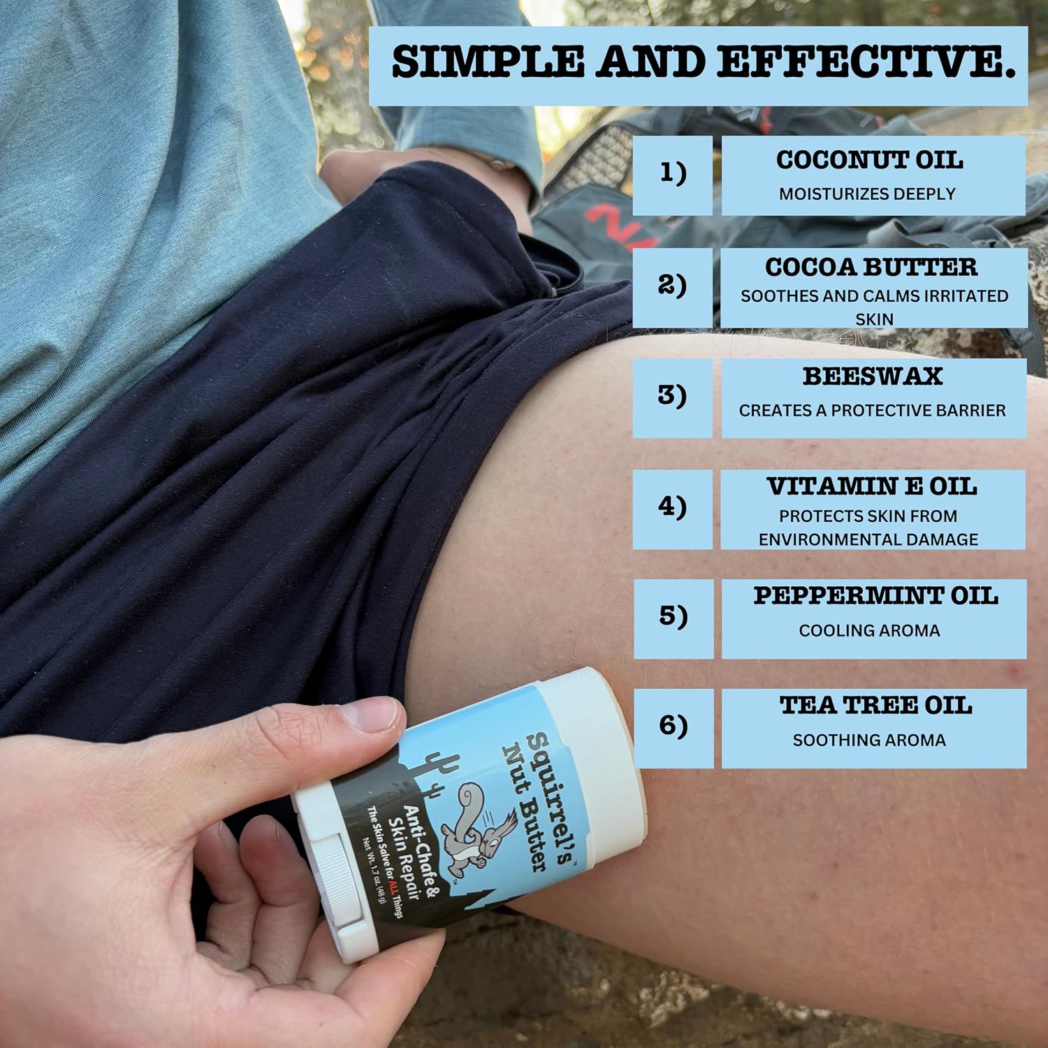Squirrel's Nut Butter Anti Chafe Stick w/Peppermint & Tea Tree | All Natural Chafe Prevention & Skin Care for Athletes, Runners & Adventurers | Thighs, Arms, Pack Straps & More | 1.7 oz