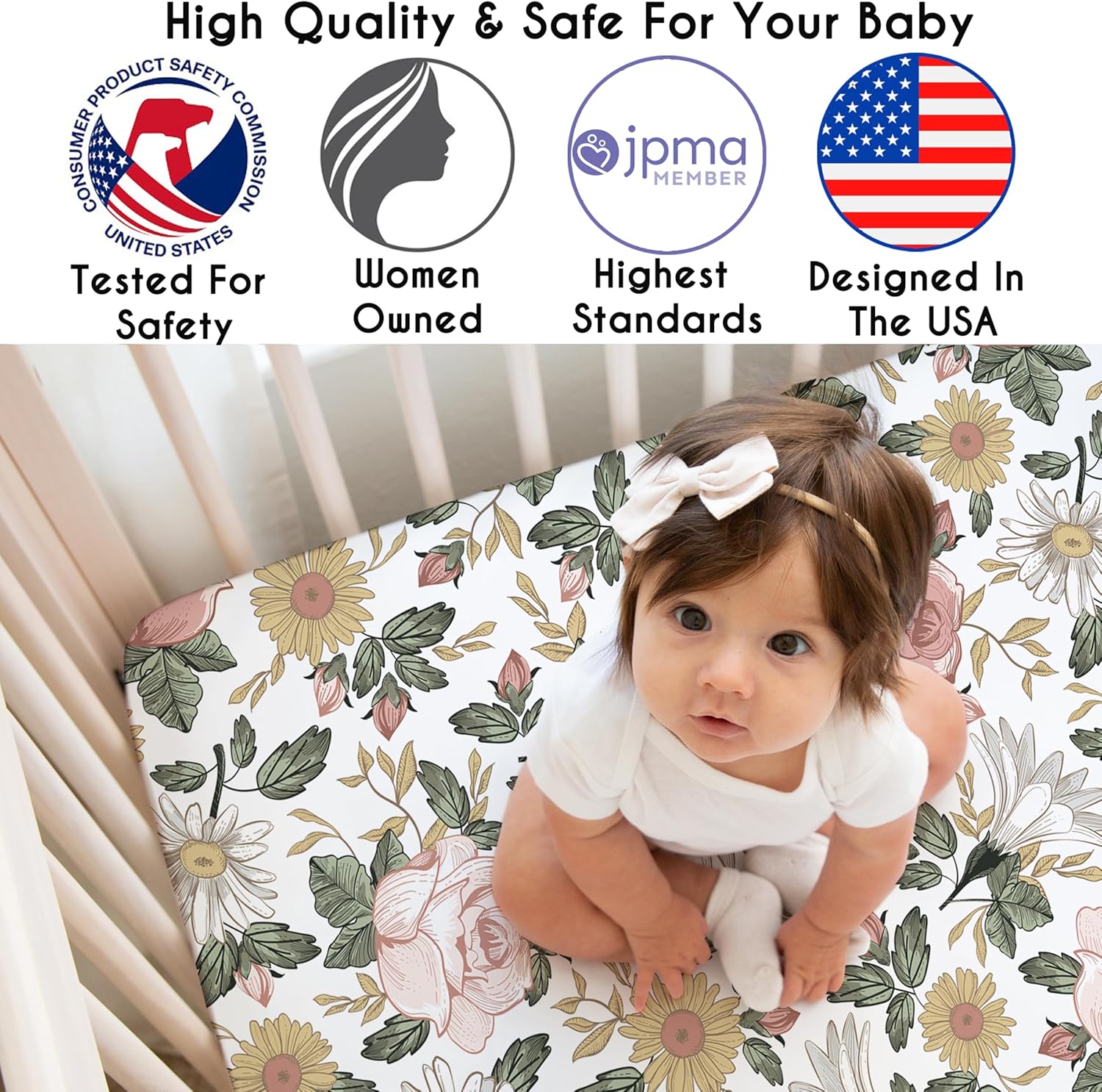 Sweet Jojo Designs 2-Piece Baby Crib Sheets Set (Boho Vintage Floral) for Girls, Infant Nursery, Toddler Room - Fitted, Standard Size (Shabby Chic, Rose, Daisy, Bohemian, Farmhouse, Wildflower, Pink)