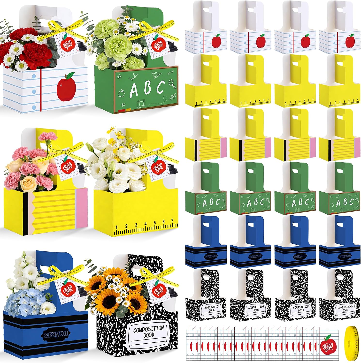 FOGWOWO 24 Pcs Back to School Gifts 2 Cup Drink Carrier Teacher Gifts Bulk | Notebook Pencil,with Tag Handle,Disposable Cardboard,Teacher Cup Carriers Holders,Teacher Appreciation Gifts Party Favor