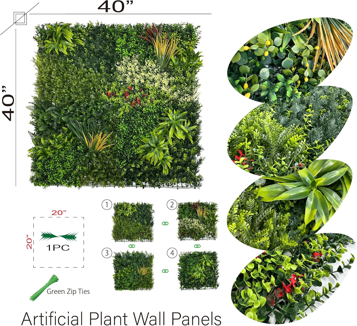 Artificial Topiary Hedge Greenery Plant Panels Indoor and Outdoor Patio Foliage Hedge Faux Grass Wall Panels 40”x40”/Set for Fence Decoration, 2Sets (Summer Garden)