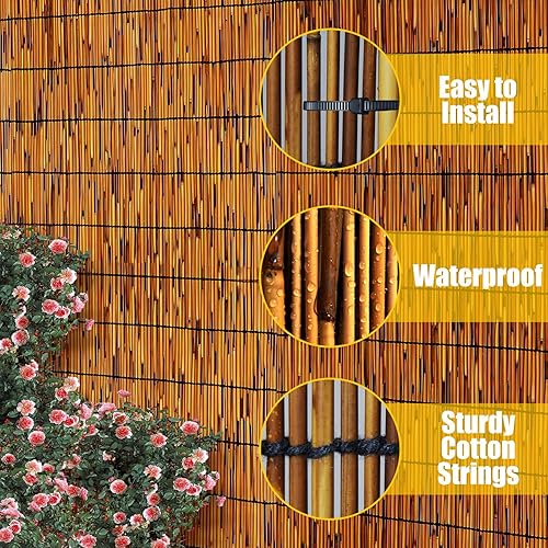 Miniatura 3 de Paquete de 2 vallas de caña natural, 4 x 16.4 pies, valla de bambú de privacidad para exteriores, galería, restaurante, hotel, patio (marrón)