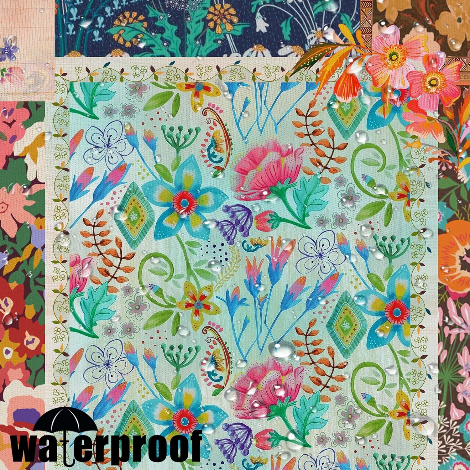 Neasow Boho Patchwork Shower Curtain for Bathroom, Bohemian Style Colorful Floral Stitching Vintage Retro Shower Curtain with Hooks, Polyester Fabric Waterproof Bath Decor 72x72 inch