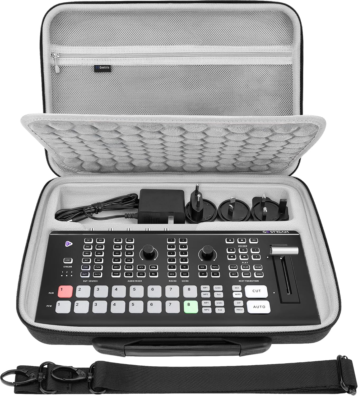 GEEKRIA Hard Shell Travel Case, Compatible with Osee GoStream Duet 8 ISO, Audio Video Switcher Carrying Bag (Dark Gray)