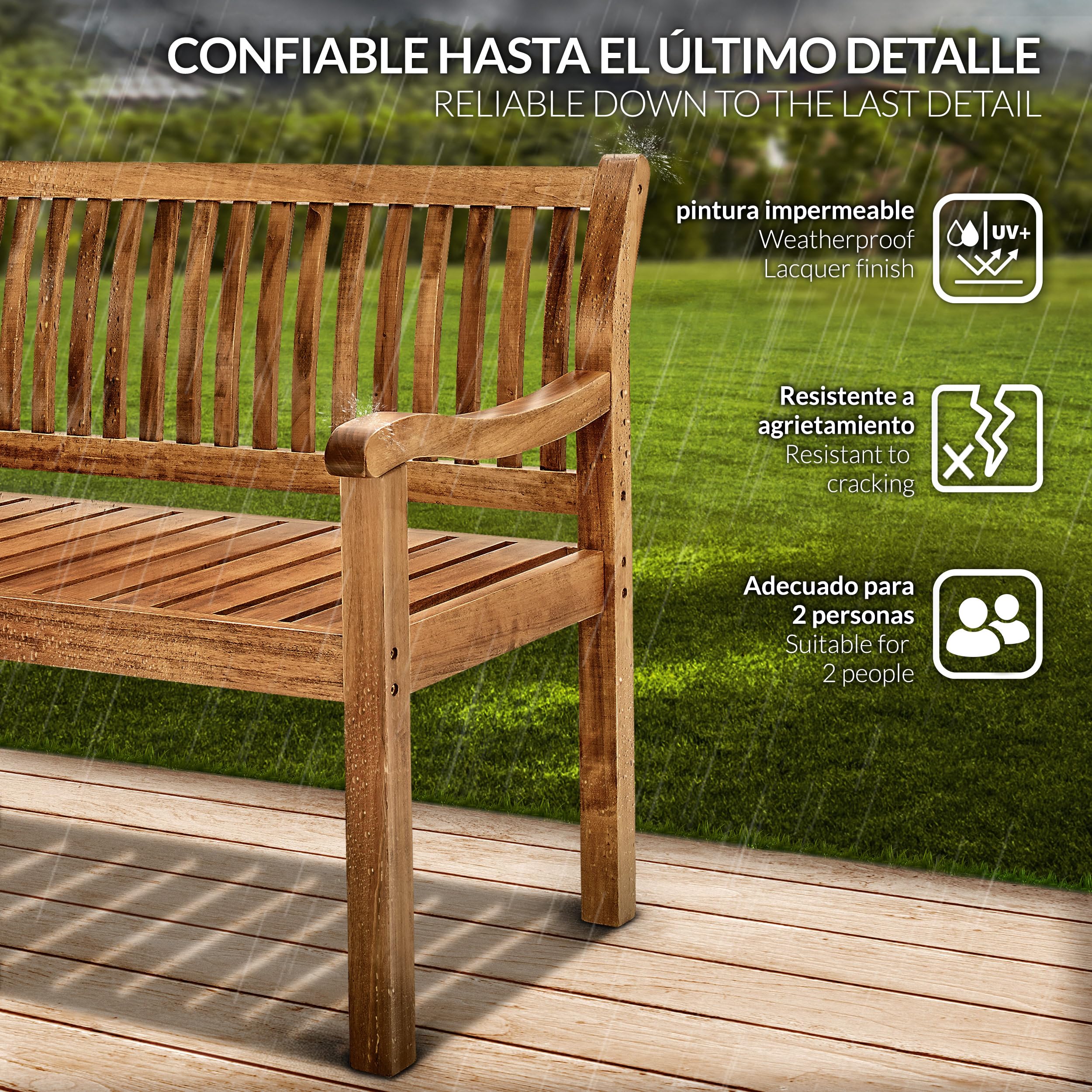 tillvex Banco de Madera para Jardín 150 cm con Cubierta | Robusto Asiento de Exterior 3-4 Plazas | hasta 320 kg de Carga | Banco para Porche, Terraza, Balcón
