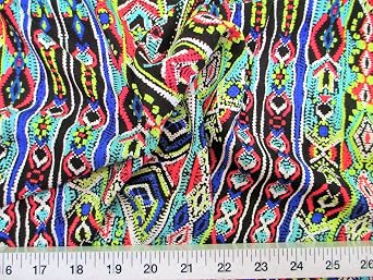 10 Yard Lot Discount Fabric Challis Rayon Apparel Turquoise Pink Blue and Green Aztec G302