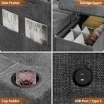 Sofa Bed, 84 Inch Sleeper Sofa with Pull Out Bed and Charging Ports, L Shaped Couches for Living Room with 2 Storage Armrests and 2 Cup Holders, Dark Grey
