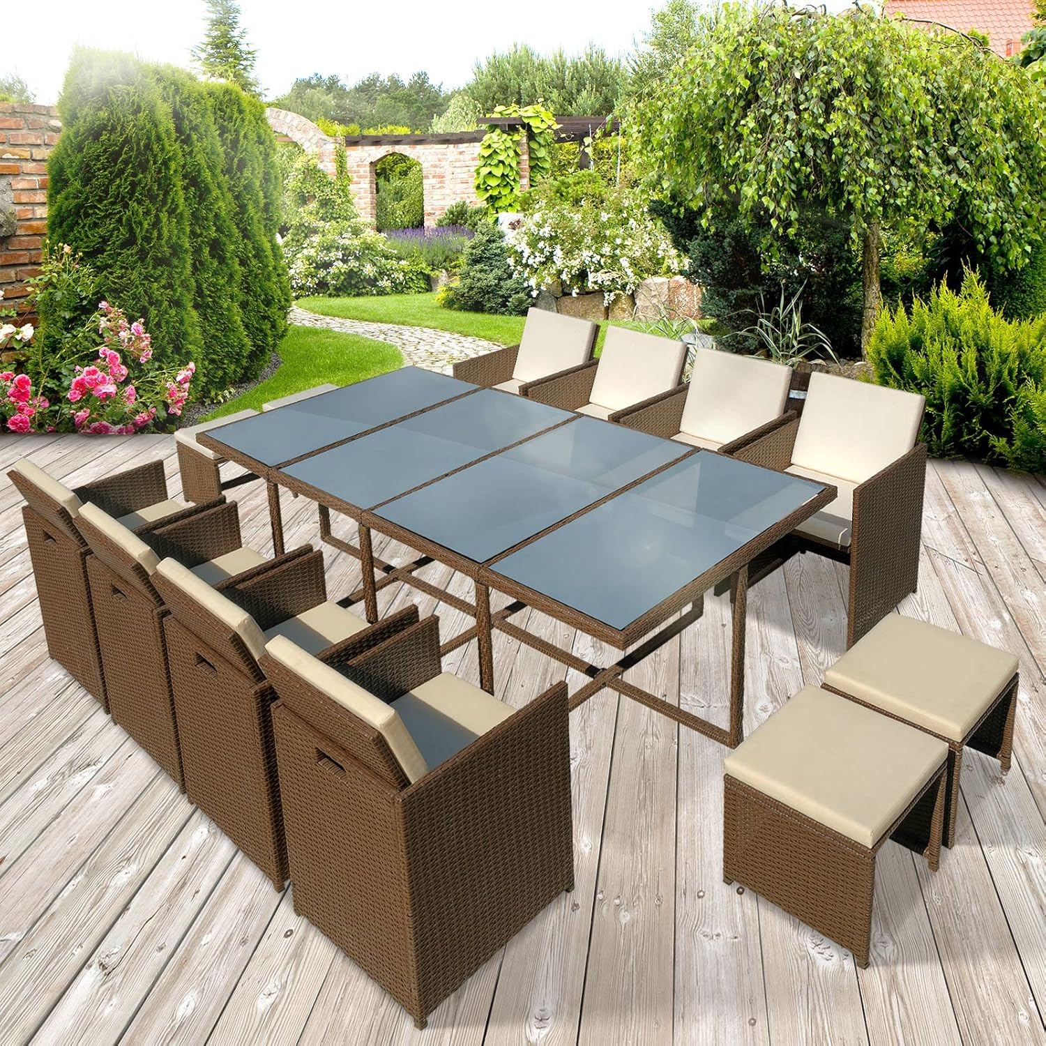 Miadomodo® Polyrattan Garden Furniture Dining Set (Choice of Colour and