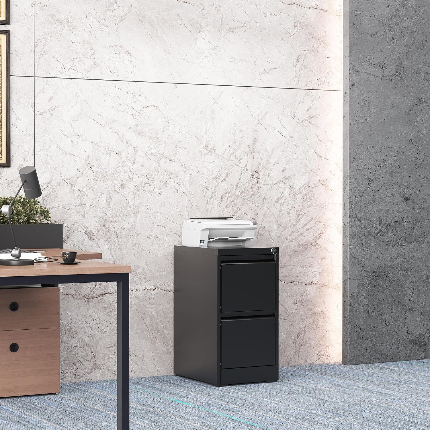 2 Drawer File Cabinet with Lock, Steel Vertical Filing Storage Cabinet for Home Office, Heavy-Duty File Cabinets for Letters/Legal/A4 (Require Assembly, Black)