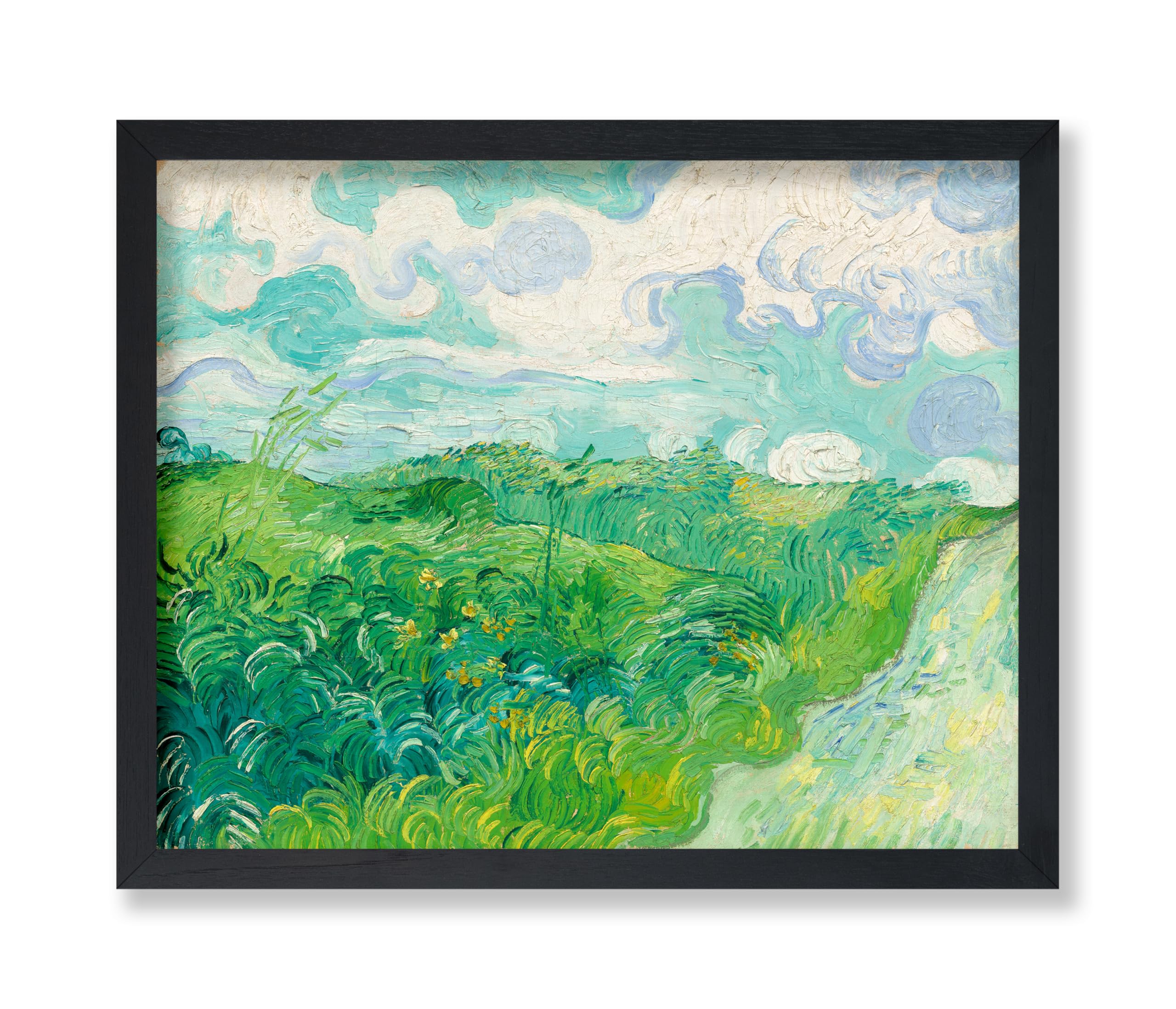 Monem Art Vintage Van Gogh Poster - Retro Green Wheat Fields Auvers Print - Fine Art - Classic