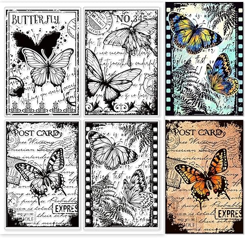 GLOBLELAND Sellos transparentes con temática de mariposa, fondo clásico, sentimiento de mariposa, sellos transparentes de silicona para