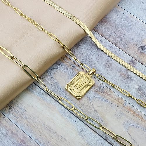 Miniatura 5 de Collares de oro con inicial de regalo para mujer, chapado en oro de 18 quilates, delicado collar de cadena de eslabones con clip, collares de oro