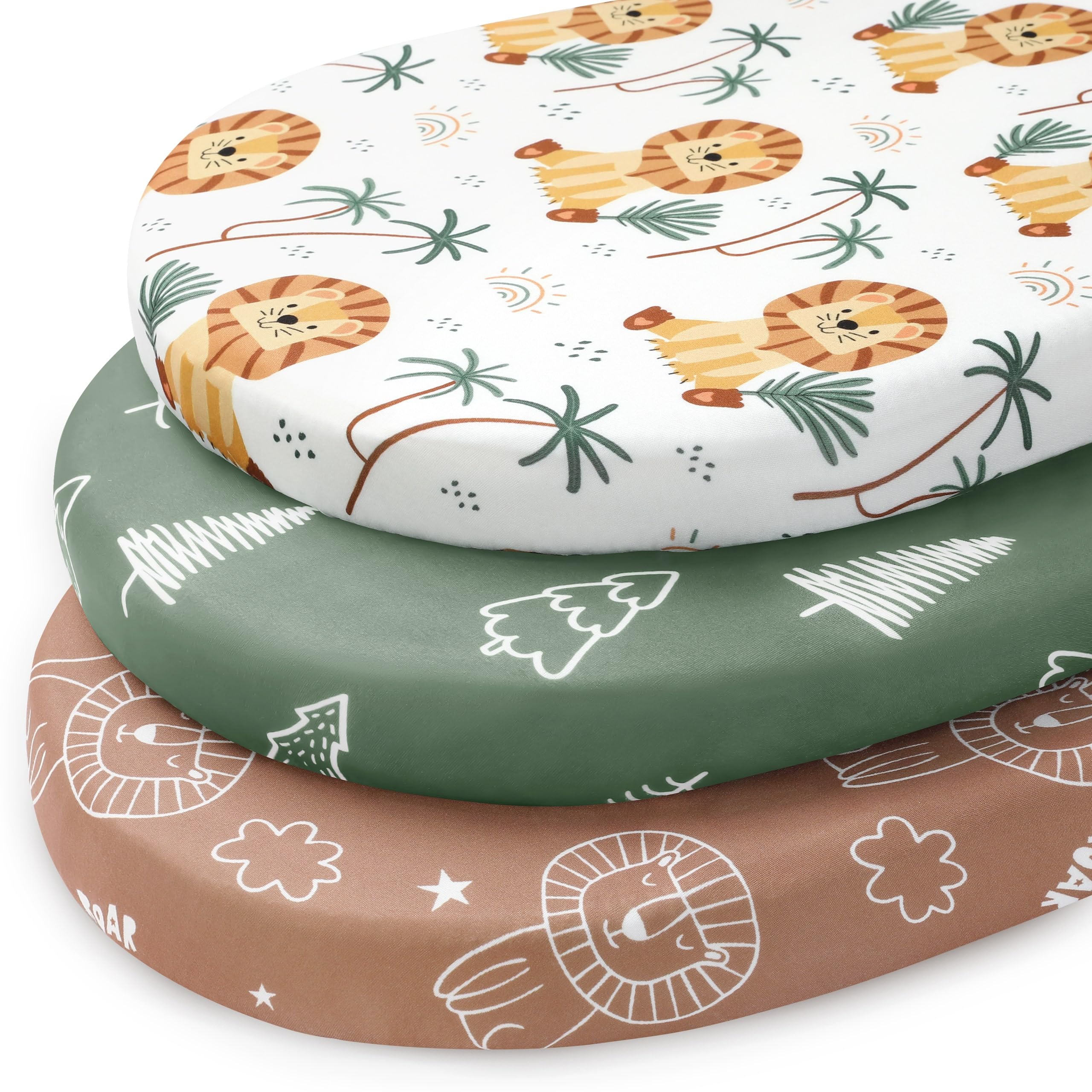FIEMOL Baby Moses Basket Sheets, 81x41 cm Pram Sheets Fitted Universal Fit for Bassinet Cradle Oval Rectangle Round Mattress, 3 Pack Ultra Soft & Silky Smooth Microfiber Brown Lion โ image 1